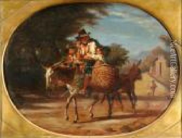 Peasants Upon A Donkey Oil Painting - Robert Alexander Hillingford