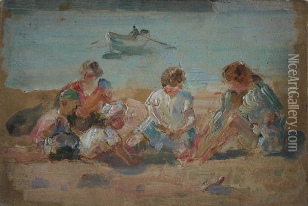 Figures On A Beach Oil Painting - Lionel Townsend Crawshaw