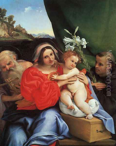Virgin and Child with Saints Jerome and Anthony 1521 Oil Painting - Lorenzo Lotto