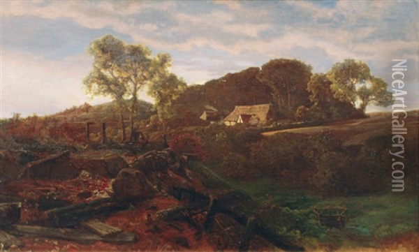 Farmhouse In The Evening Light Oil Painting - Johann Valentin Ruths