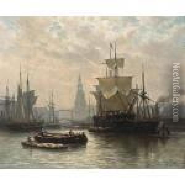 A View Of The Oosterdok, Amsterdam Oil Painting - George Laurens Kiers