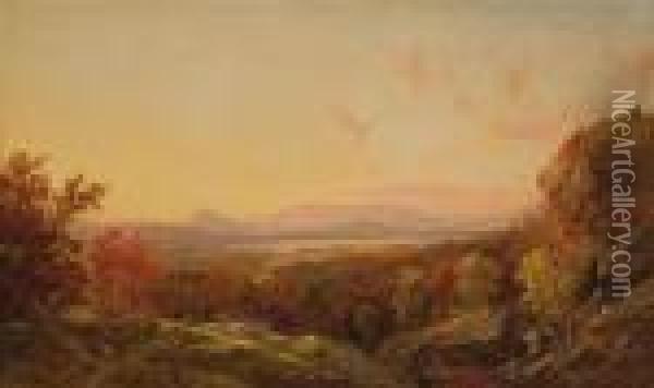 Extensive Autumn Vista With Cattle Oil Painting - Jasper Francis Cropsey