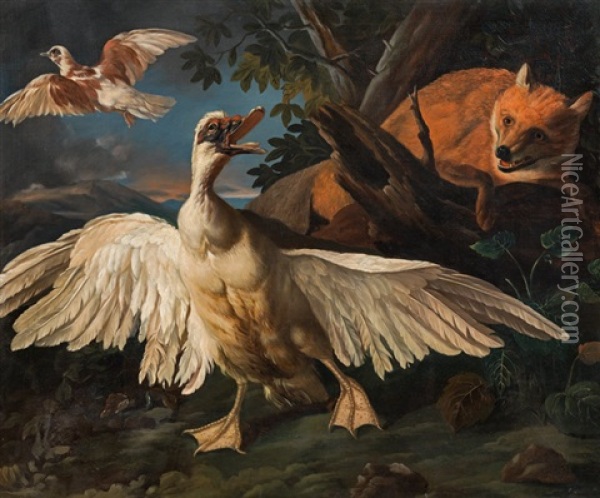 Still Life With Fox And Duck Oil Painting - Franz Werner von Tamm