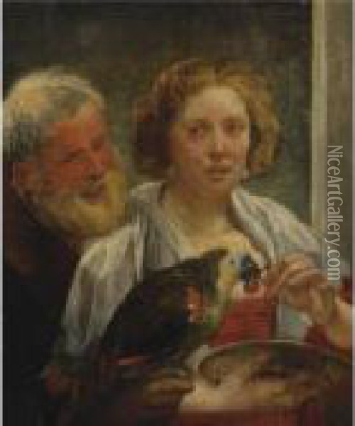A Bearded Man And A Woman With A Parrot: 