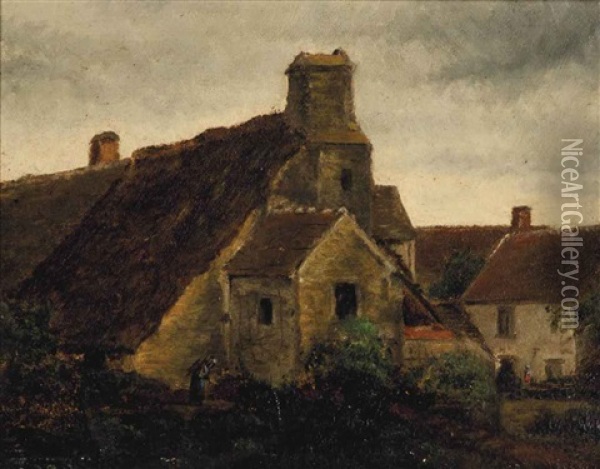 A Country Church Oil Painting - Leon Richet