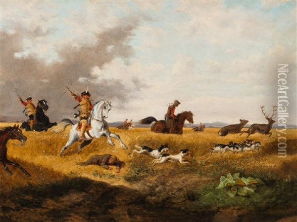 Hunting Scene Oil Painting - Alexander Ritter Von Bensa