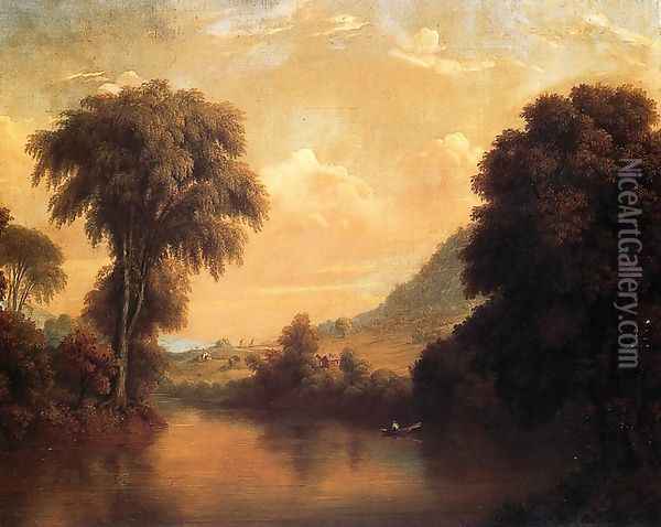 View on nMohawk from Morris' Bridge Oil Painting - Manneville (Elihu Dearing) Brown