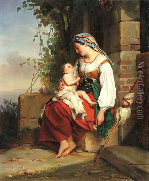 Mother and child Oil Painting - Jean Augustin Franquelin
