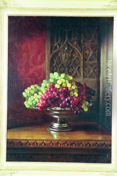 Grapes In Silver Basket Oil Painting - George Henry Hall