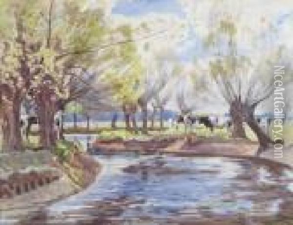 Spring Morning, River Stour Oil Painting - Algernon Talmage