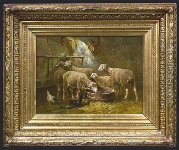 Szenerie Im Schafstall Oil Painting - Cornelis van Leemputten