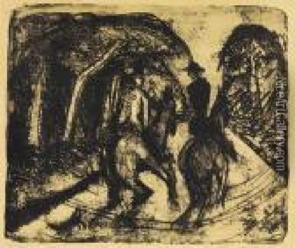 Reiter Im Grunewald Oil Painting - Ernst Ludwig Kirchner