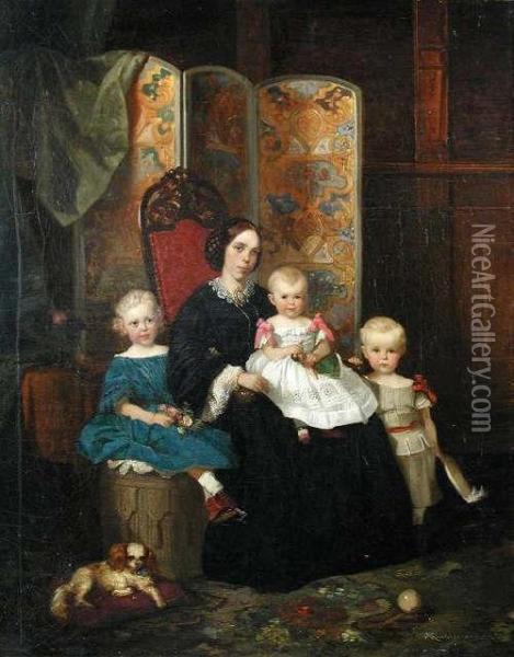 Amother With Her Three Children Oil Painting - Adolph Kindermann