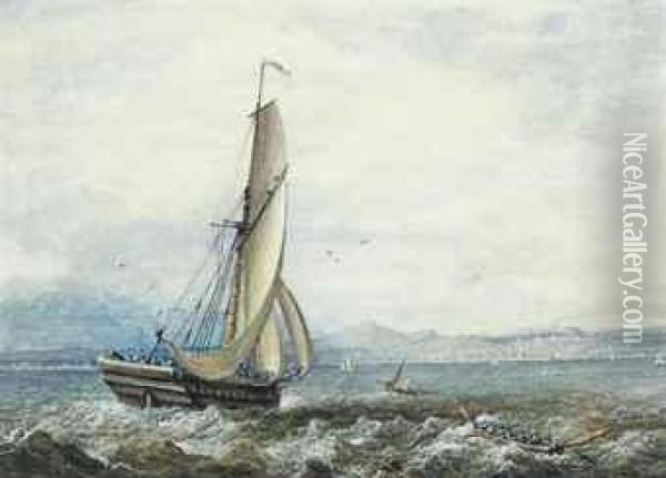 A Large Armed Cutter On The Clyde As She Heads Into Edinburgh Oil Painting - Thomas Grieve