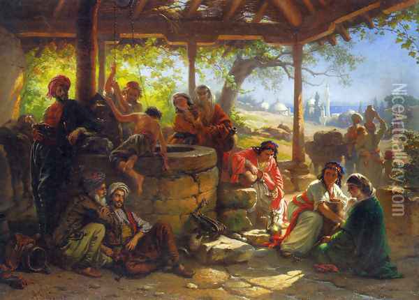 By the Well Oil Painting - Alois Schonn