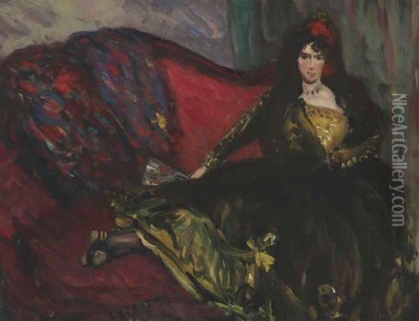 Spanish Lady On A Sofa Oil Painting - William Glackens