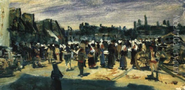 Markt In Quimper Oil Painting - George Sherwood Hunter