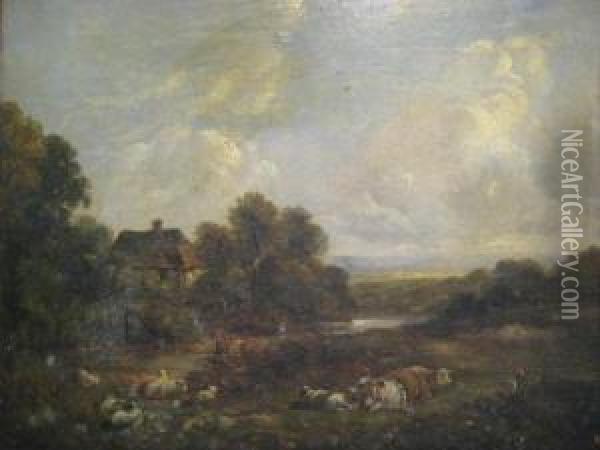 Landscape With Cattle Oil Painting - Richard Hilder