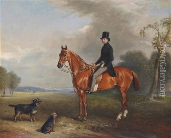 Sir Montague Welby, On A Chestnut Hunter, With Terriers Oil Painting - John E. Ferneley