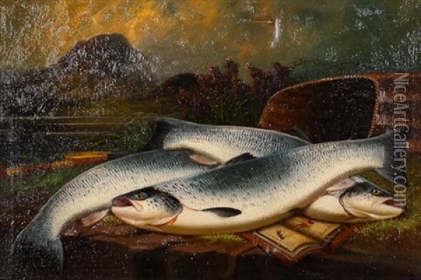 A Basket Of Sea Trout Oil Painting - John Bucknell Russell