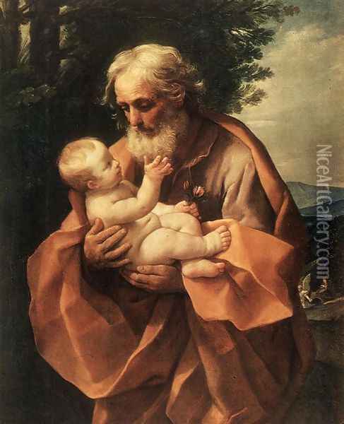 St Joseph with the Infant Jesus c. 1635 Oil Painting - Guido Reni