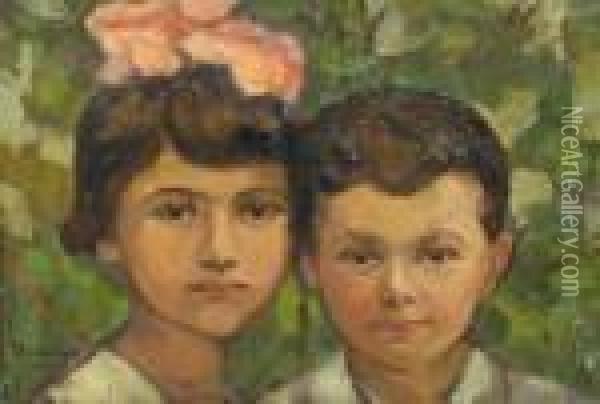 Children Oil Painting - Ipolit Strambu