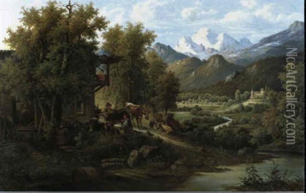 Partie Aus Der Schweiz Bei Luzern Oil Painting - Josef Kostka