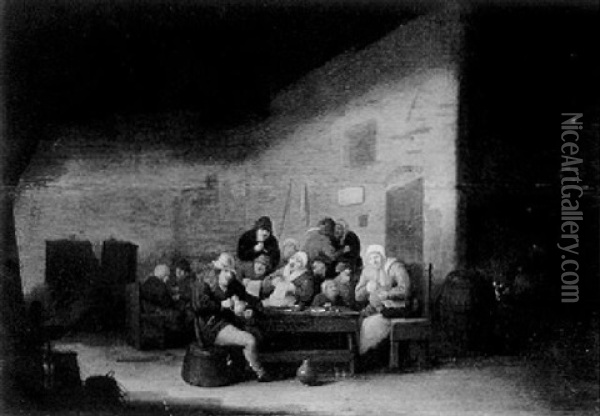 Peasants Carousing In A Tavern Oil Painting - Bartholomeus Molenaer