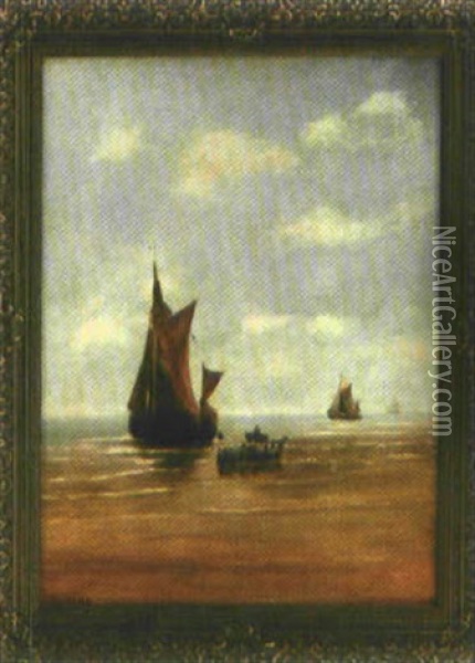 Seemanner Booten Aus Ihrem Segelboot Am Strand Aus Oil Painting - Johann Jakob Konrad Bechtold