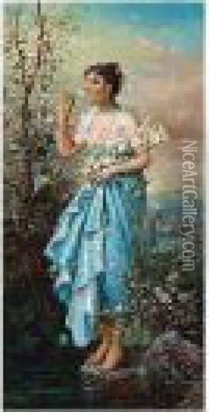 The Lily Maiden Oil Painting - Joseph Bernard
