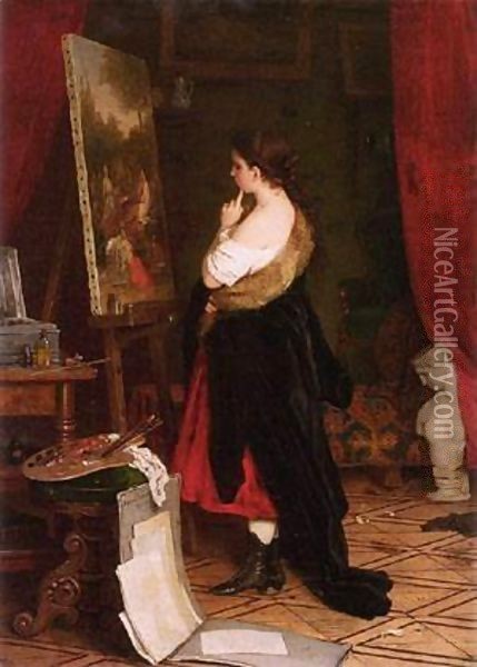 Admiring The Picture Oil Painting - Meyer Georg von Bremen