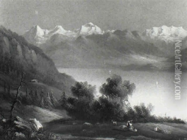 Thuner See Mit Eiger, Monch, Jungfrau Oil Painting - Hubert Sattler