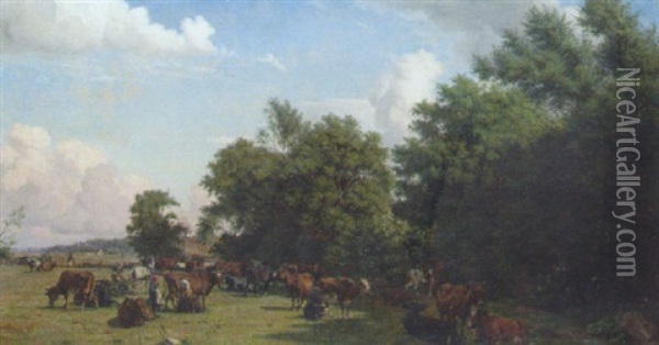 A Cattle Farm Oil Painting - Viggo Pedersen