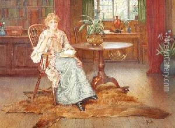 Lady Reading In An Interior Oil Painting - John Scott
