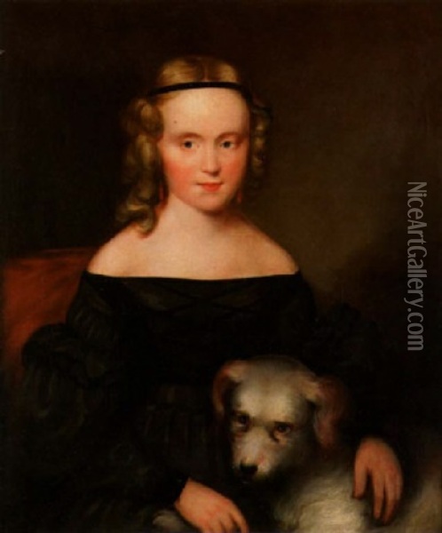 Portrait Of A Little Girl With Her Dog (artist's Daughter?) Oil Painting - Thomas Birch