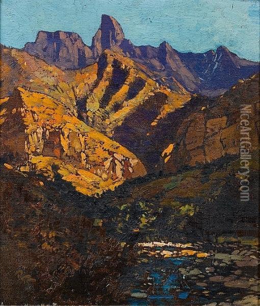 The Sentinal, Mont-aux Sources, Drakensberg Oil Painting - Robert Gwelo Goodman