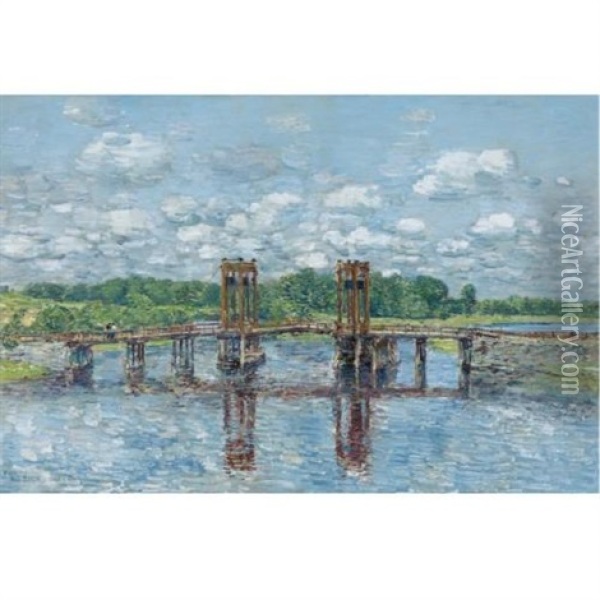 The Toll Bridge, New Hampshire, Near Exeter Oil Painting - Childe Hassam