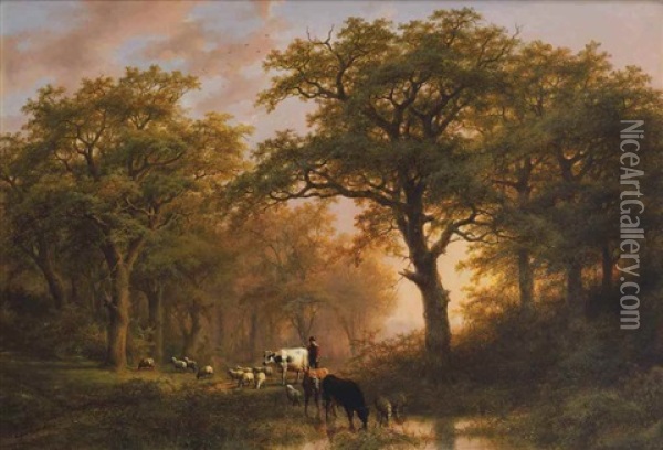 A Summer Landscape With Cattle Oil Painting - Johann Bernard Klombeck
