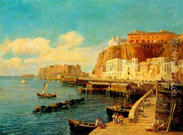Napoli, Castel Dell'ovo Da Santa Lucia Oil Painting - Ercole Gigante