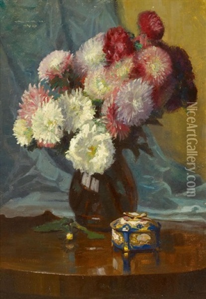 Blumenstrauss In Vase Oil Painting - Georg Valka