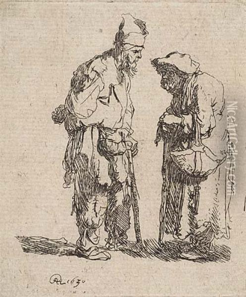Beggar And Beggar Woman Conversing Oil Painting - Rembrandt Van Rijn