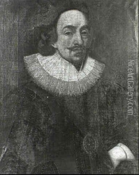 Portrait Of Charles I, Half-length, Wearing A Lace Ruff And The Badge Of The Order Of The Garter Oil Painting - Daniel Mytens the Elder