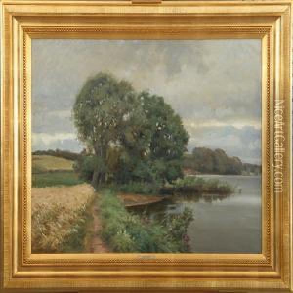 Rudolf Bissen: Scene From Esrum So. Signed R. Bissen 1901 Oil Painting - Rudolf Bissen