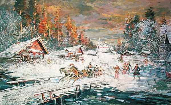 The Russian Winter, 1900-10 Oil Painting - Konstantin Alexeievitch Korovin