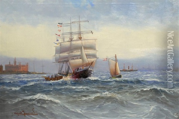 Dreimastsegler Vor Kronborg Oil Painting - Alfred Serenius Jensen
