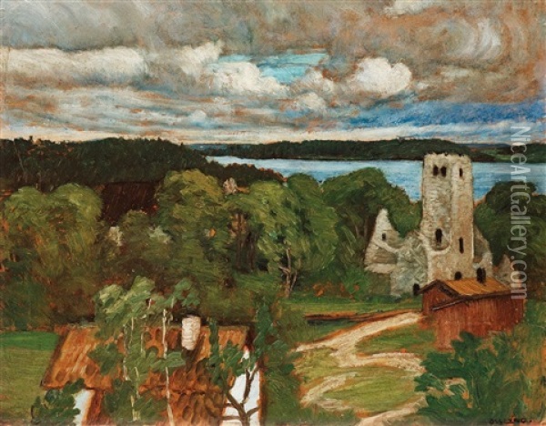 Church Ruin With Heavy Skies, Sigtuna Oil Painting - Helmer Osslund