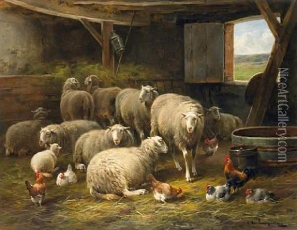 The Sheepfold Oil Painting - Cornelis van Leemputten