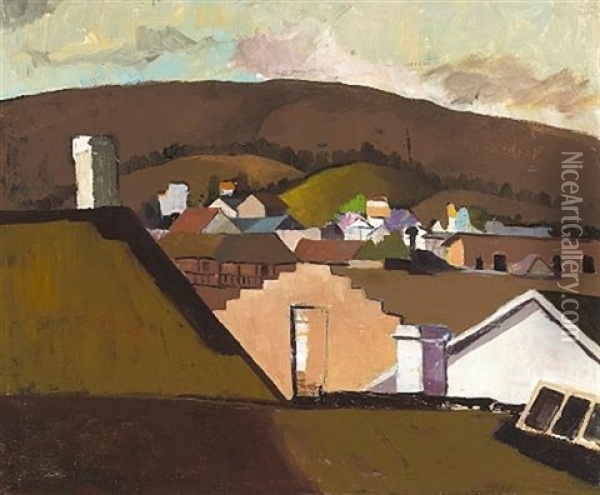 View Of Old Monterey From The Rooftop Of The Stevenson House (no. 12) Oil Painting - August Gay