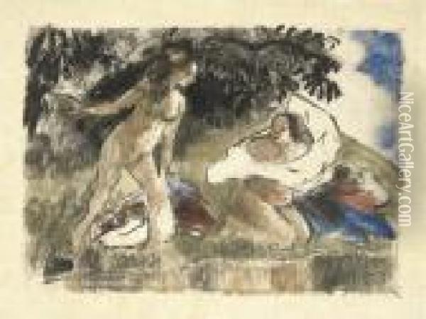 Baigneuse Debout Et Baigneuse 
Agenouillee (cf. Pissarro & Venturi 941; Cf. Wildenstein 1103) Oil Painting - Camille Pissarro