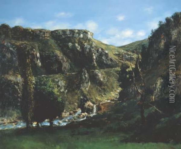 Valley Of The Loue, Possibly Near Mouthier-haute-pierre Oil Painting - Gustave Courbet